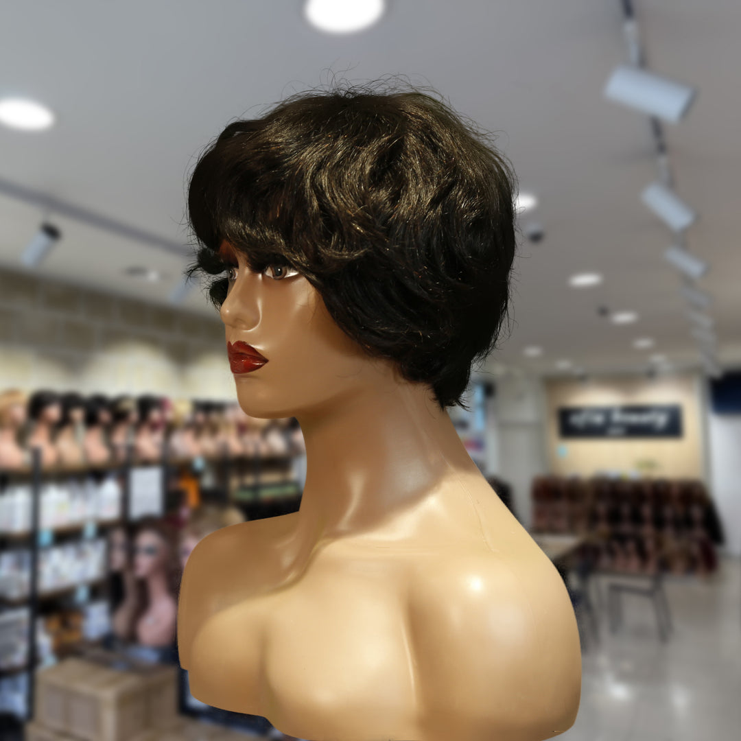 Christy V Machine-Made Black Wig Remy Hair TC16