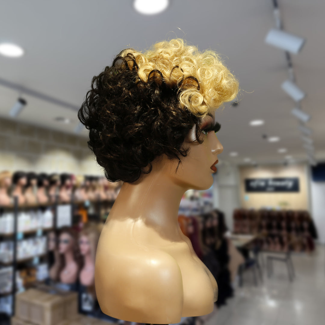 Christy V Machine-Made Black Wig Remy Hair TC004