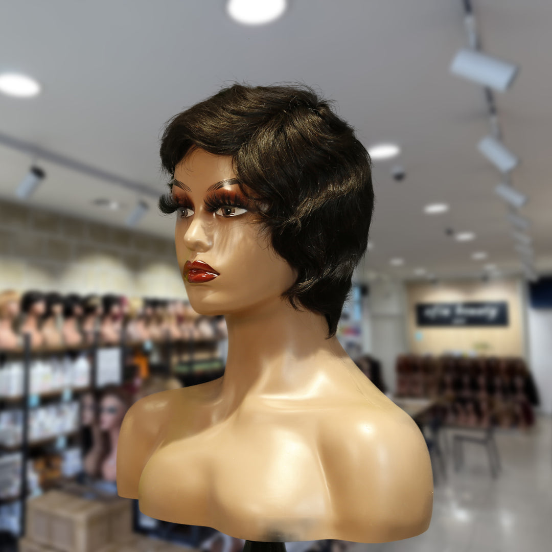 Christy V Machine-Made Black Wig Remy Hair H001