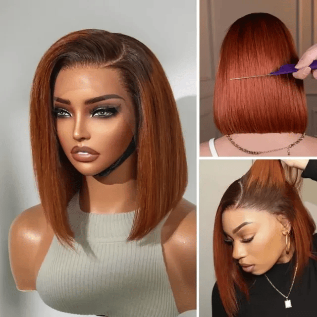 Ginger Ombre 13x4 Lace Front Glueless Blunt Cut Bob Human Hair Wig