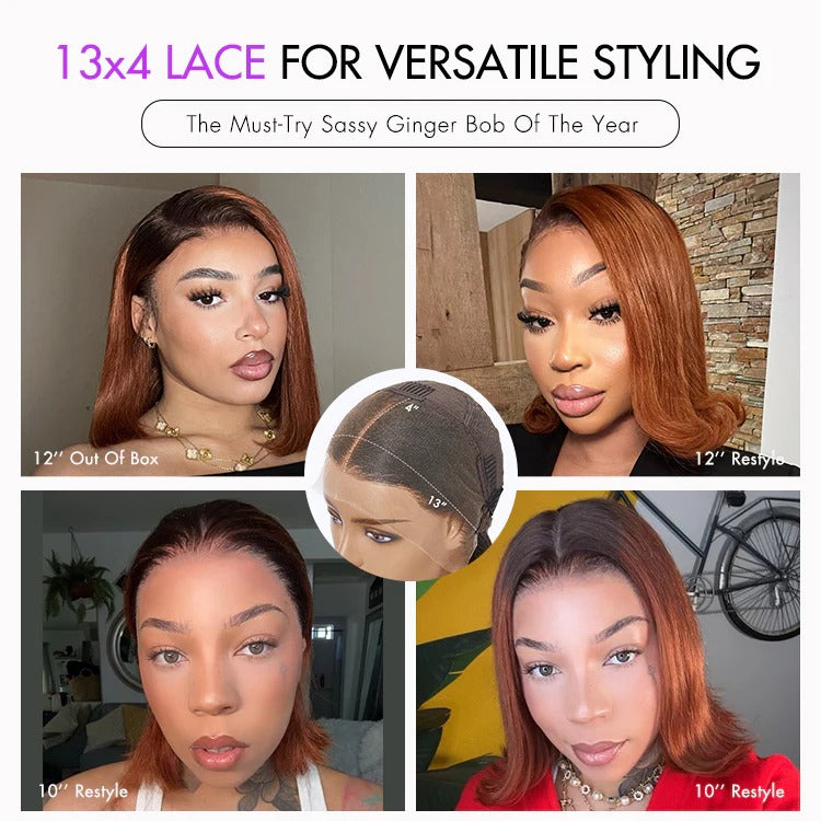 Ginger Ombre 13x4 Lace Front Glueless Blunt Cut Bob Human Hair Wig