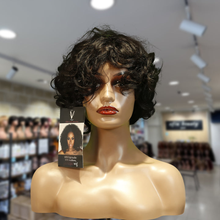 Christy V Machine-Made Black Wig Remy Hair TC068