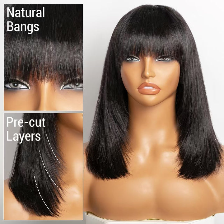 Christy V Straight Machine Bangs Wig Remy Hair