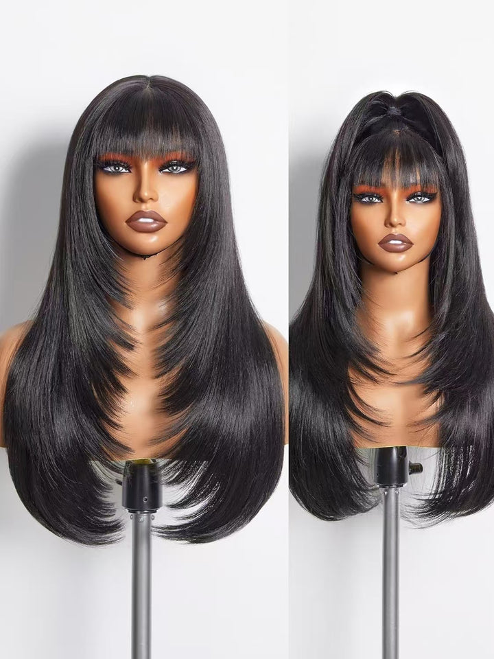 Christy V Straight Machine Bangs Wig Remy Hair