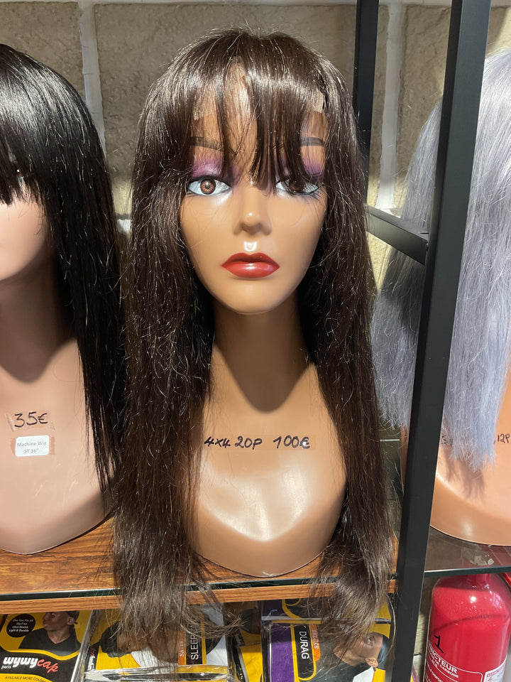 Christy V 4x4 Straight Lace Bangs Wig Remy Hair