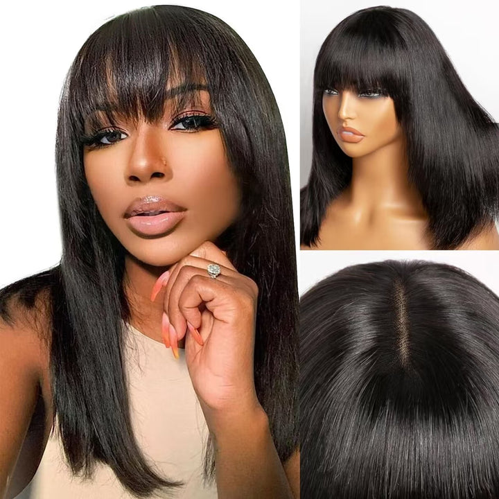 Christy V Straight Machine Bangs Wig Remy Hair