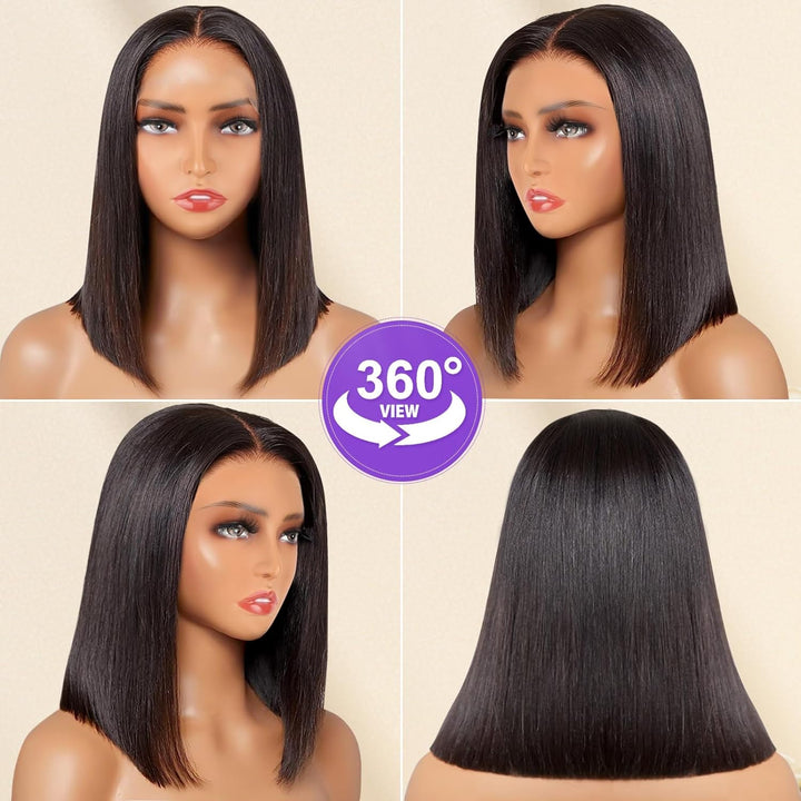 Christy V 13x4 Straight Lace Front Wig Natural Black Remy Hair Bob