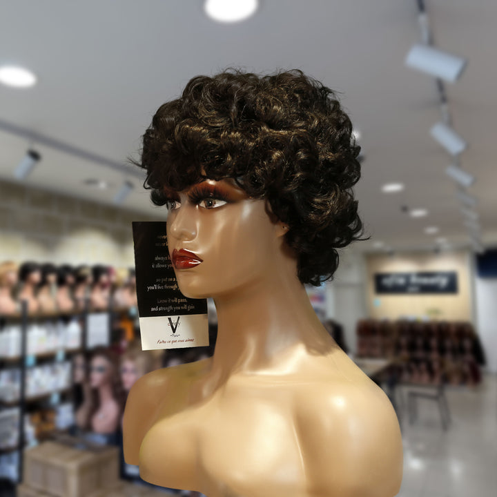 Christy V Machine-Made Black Wig Remy Hair TC064