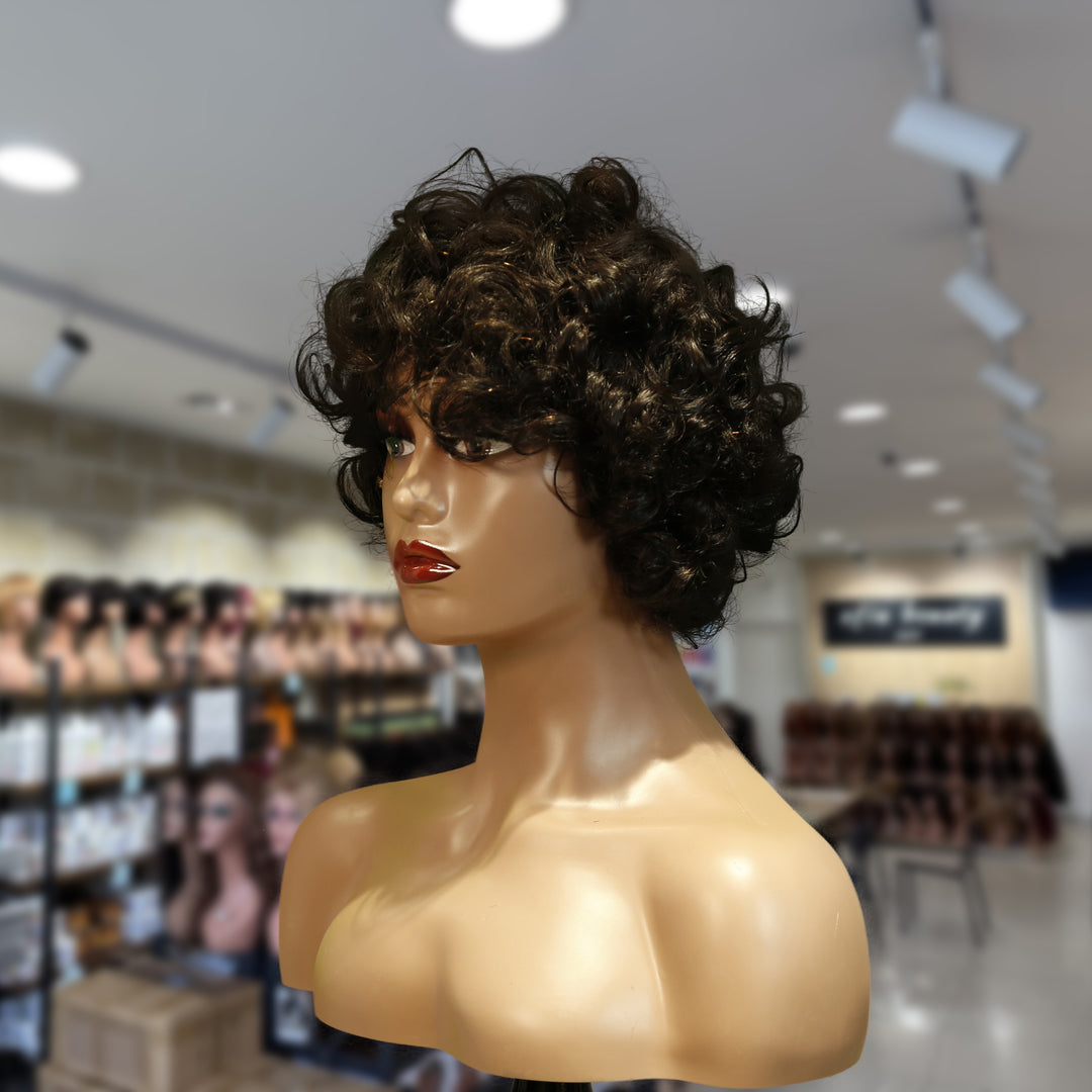 Christy V Machine-Made Black Wig Remy Hair TC002