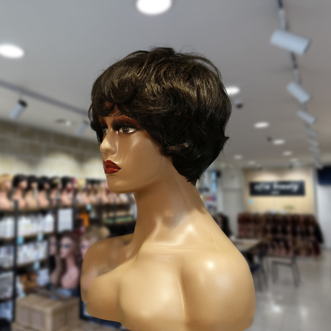 Christy V Machine-Made Black Wig Remy Hair TC041