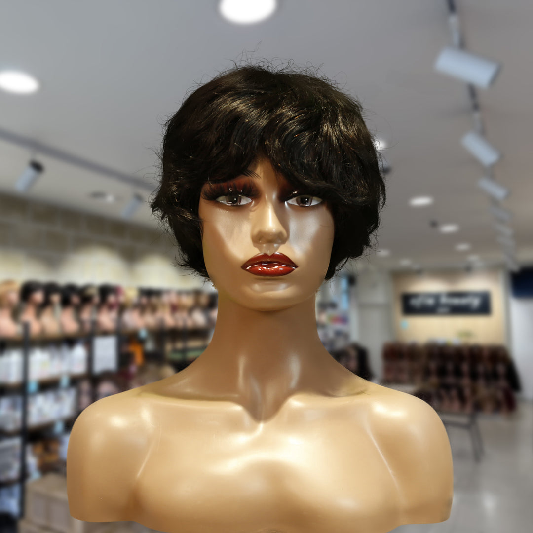 Christy V Machine-Made Black Wig Remy Hair TC16