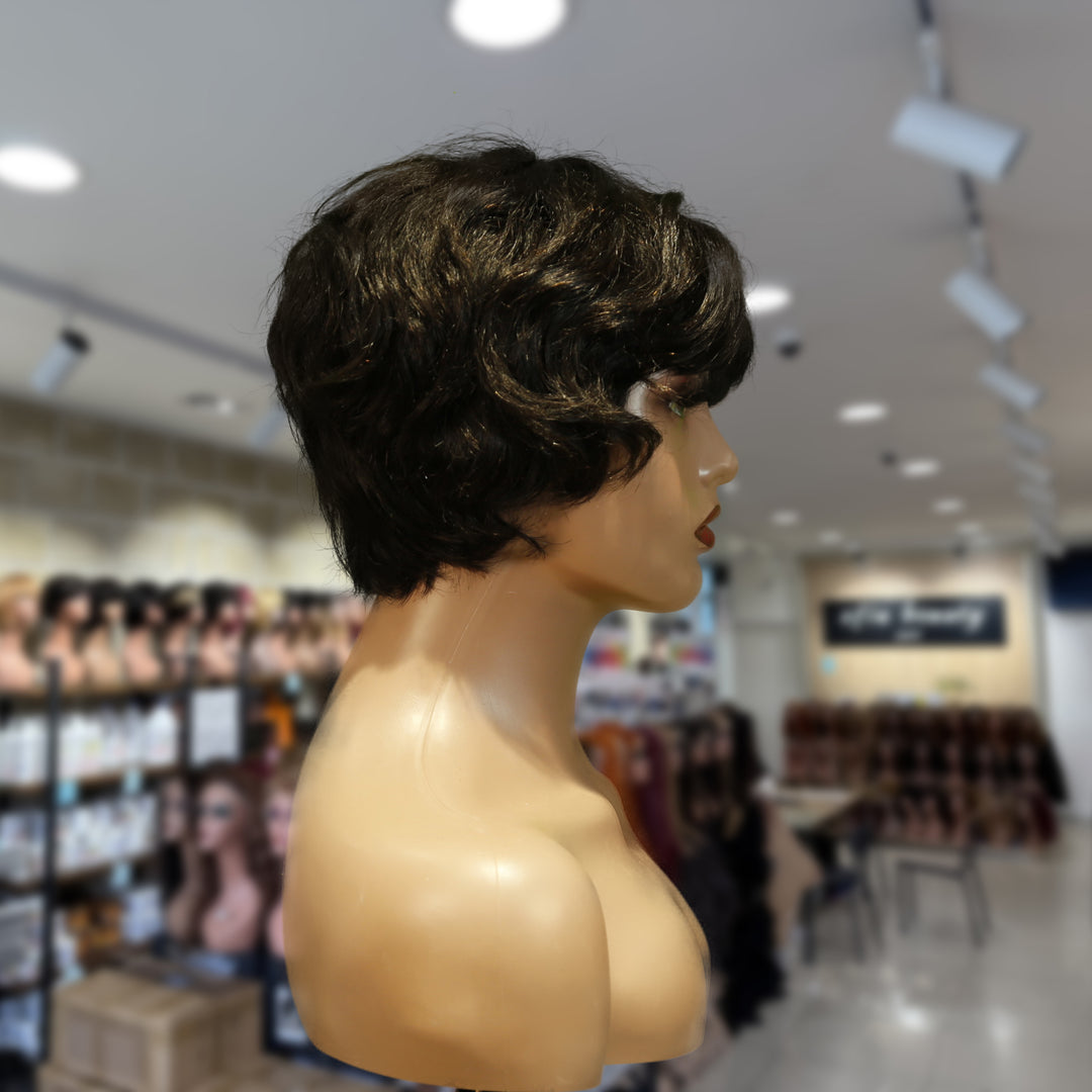 Christy V Machine-Made Black Wig Remy Hair TC16