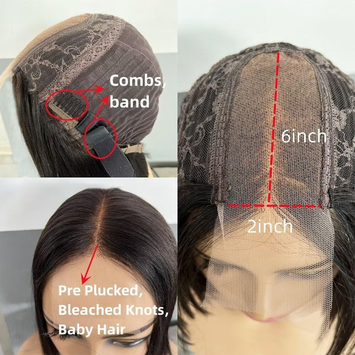 Christy V Natural Black Asian Raw Hair 2x6 HD Lace Closure Straight Bob Human Hair Wig