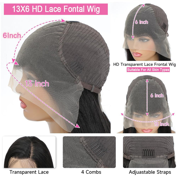 Christy V 13x6 Double Drams Straight Lace Front Wig Black Remy Hair