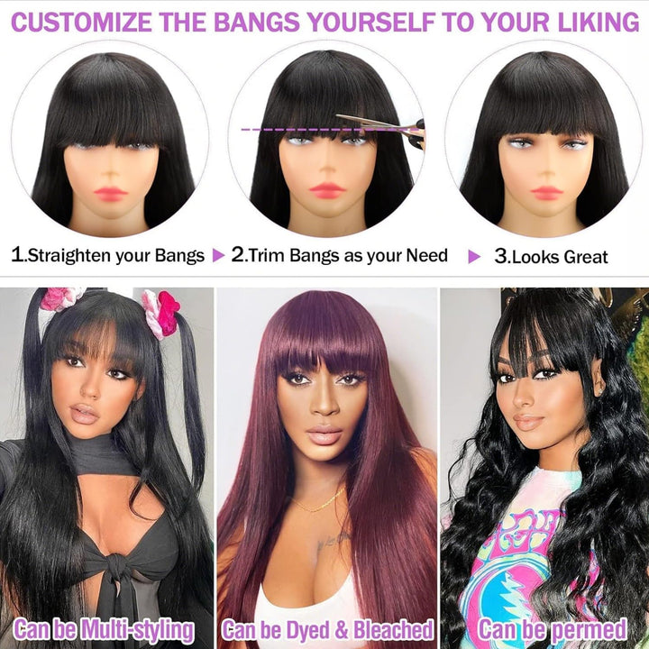 Christy V 4x4 Straight Lace Bangs Wig Remy Hair