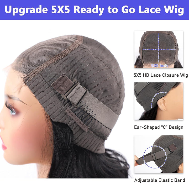 Christy V Glueless Remy Hair 5x5 Lace Closure Straight Human Hair Wig