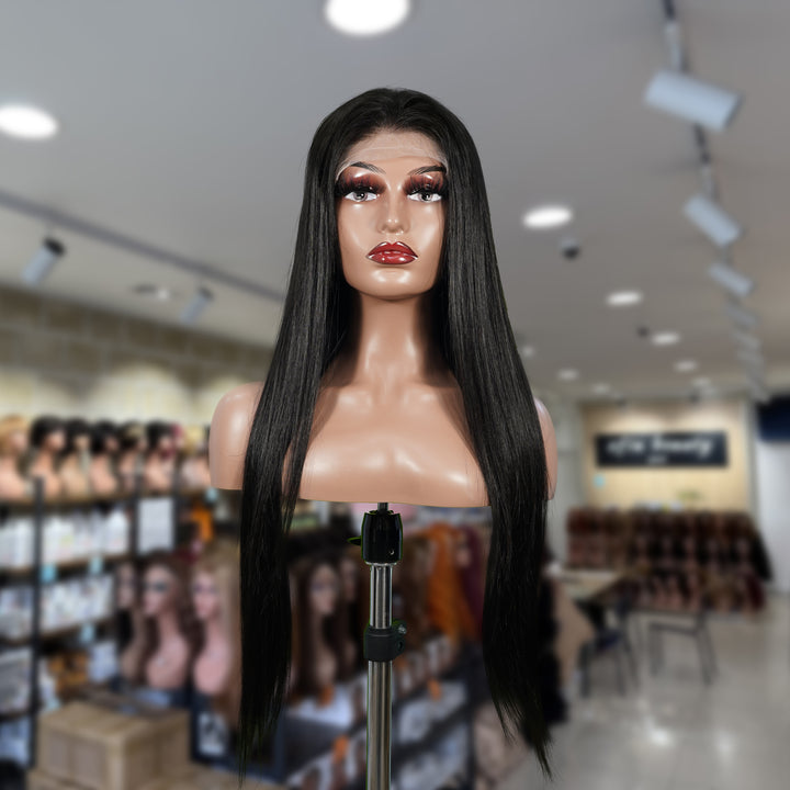 Christy V Natural Black Remy Hair 6x7 Lace Closure Straight Human Hair Wig