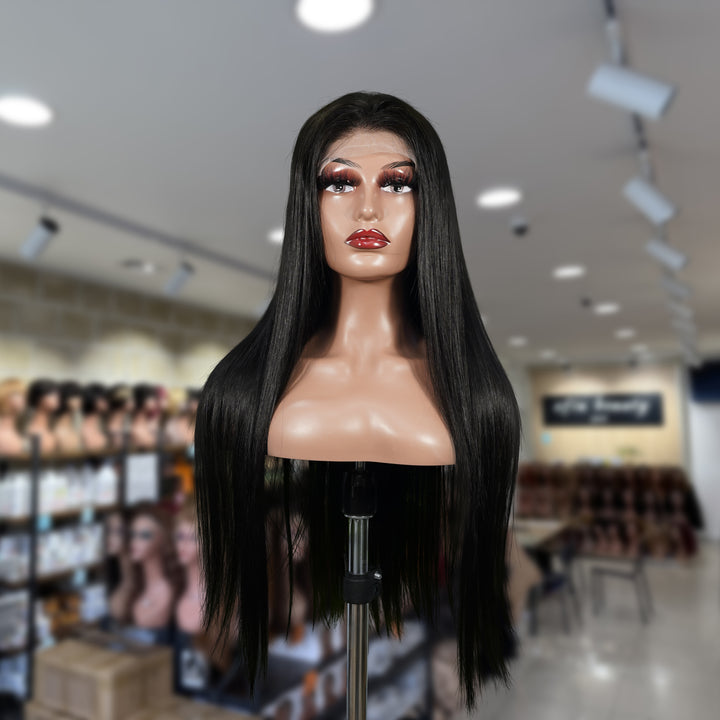 Christy V Natural Black Remy Hair 6x7 Lace Closure Straight Human Hair Wig