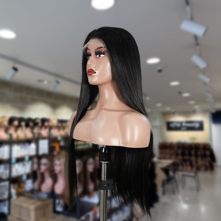 Christy V Natural Black Remy Hair 6x7 Lace Closure Straight Human Hair Wig