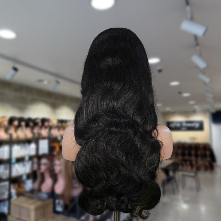 Christy V Natural Black Remy Hair 6x7 Lace Closure Body Wave Human Hair Wig