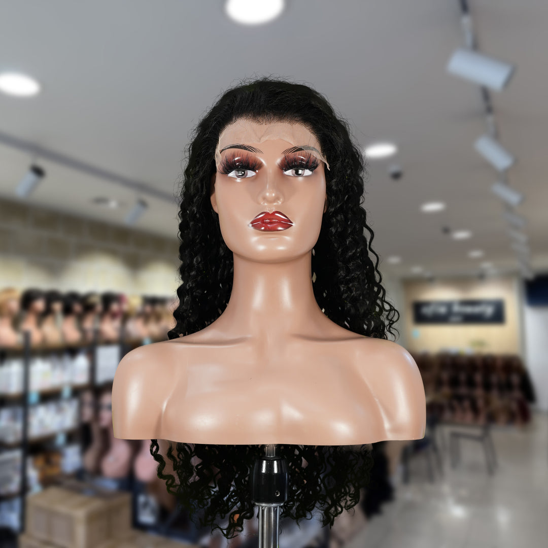 Christy V Natural Black Remy Hair 6x7 Lace Closure Deep Wave Human Hair Wig