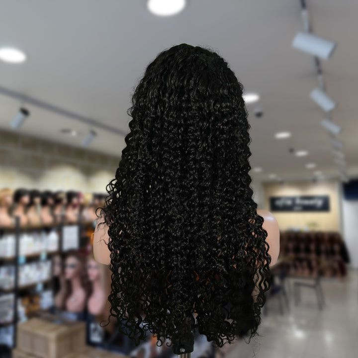 Christy V Natural Black Remy Hair 6x7 Lace Closure Deep Wave Human Hair Wig