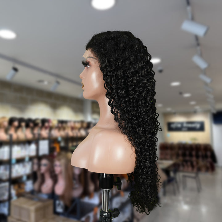 Christy V Natural Black Remy Hair 6x7 Lace Closure Deep Wave Human Hair Wig