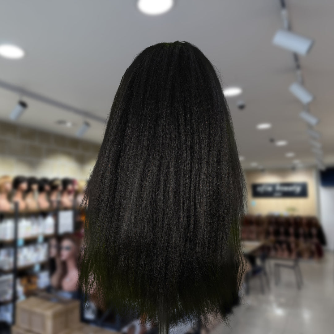 Christy V Natural Black Remy Hair 6x7 Lace Closure Yaki Straight Human Hair Wig