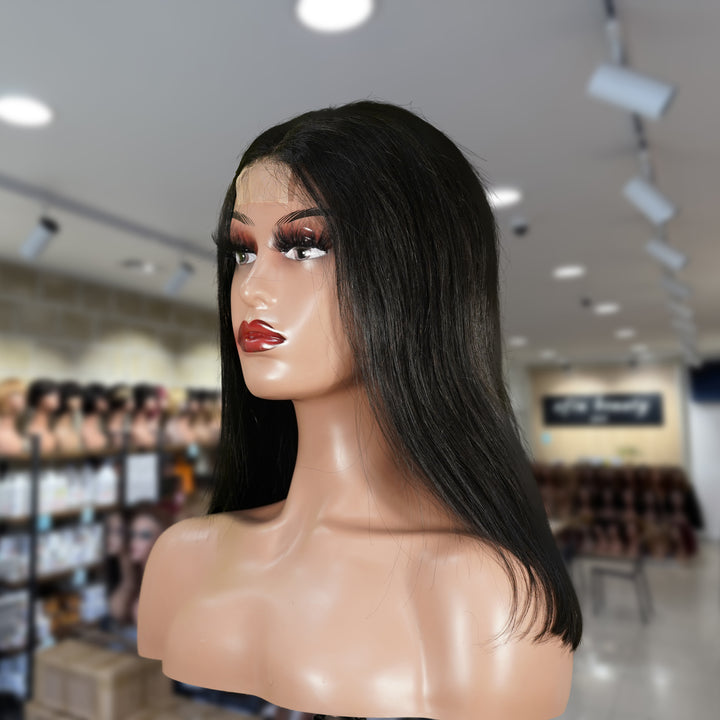 Christy V Natural Black Remy Hair 2x6 Lace Closure Straight Bob Human Hair Wig