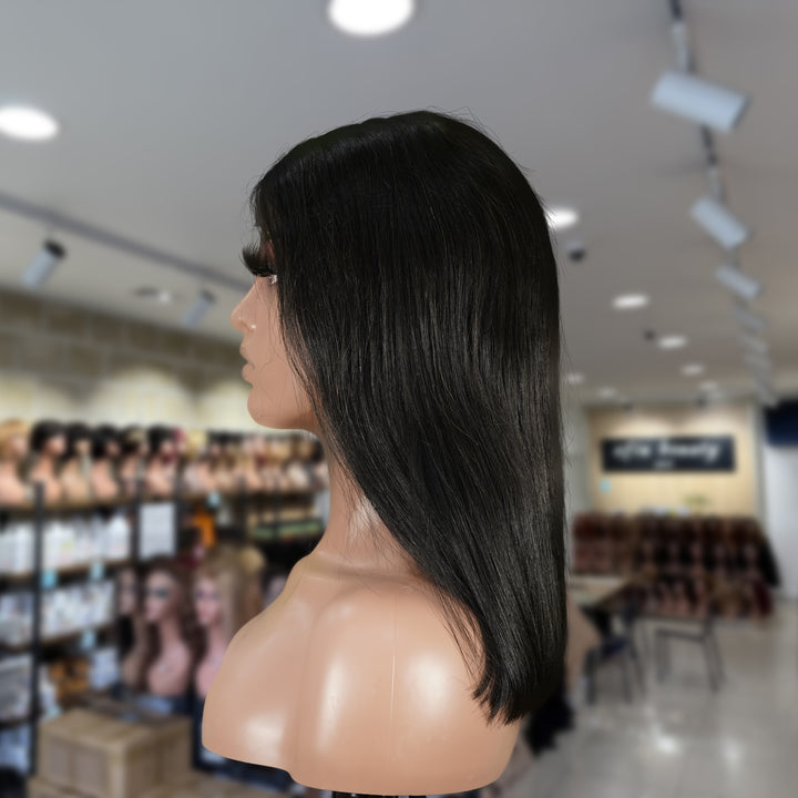 Christy V Natural Black Remy Hair 2x6 Lace Closure Straight Bob Human Hair Wig
