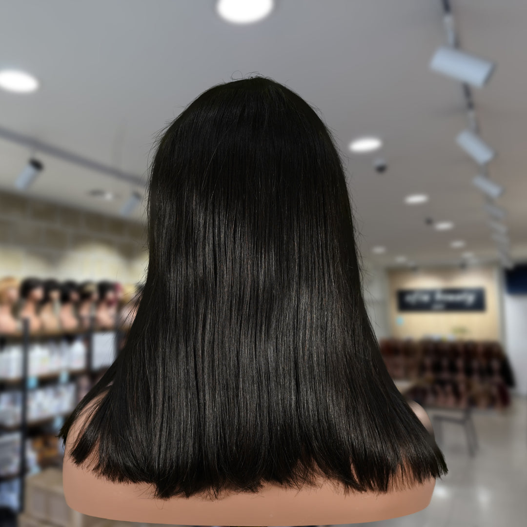 Christy V Natural Black Remy Hair 2x6 Lace Closure Straight Bob Human Hair Wig