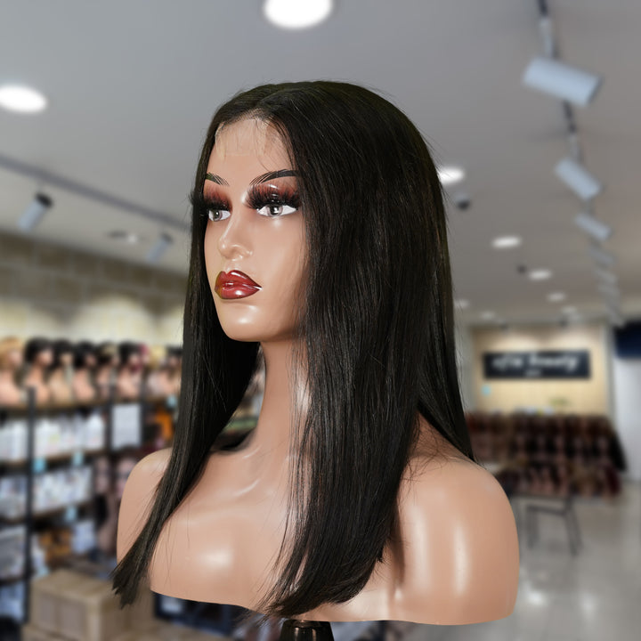 Christy V Natural Black Asian Raw Hair 2x6 HD Lace Closure Straight Bob Human Hair Wig