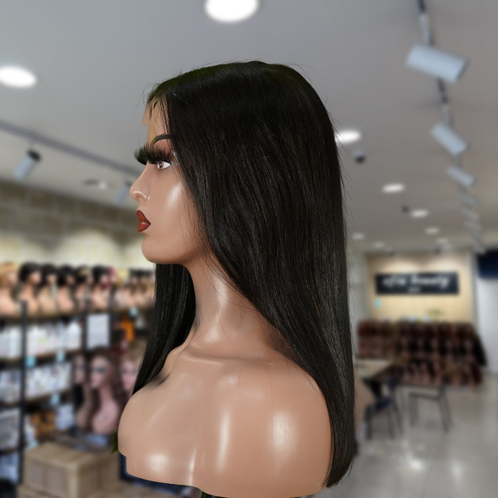 Christy V Natural Black Asian Raw Hair 2x6 HD Lace Closure Straight Bob Human Hair Wig
