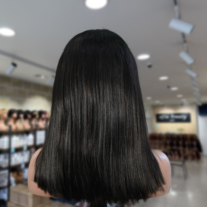 Christy V Natural Black Asian Raw Hair 5x5 HD Lace Closure Straight Bob Human Hair Wig