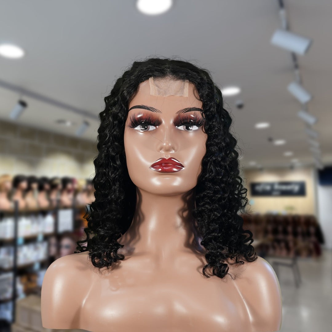 Christy V Natural Black Remy Hair 2x6 Lace Closure Deep Wave Bob Human Hair Wig