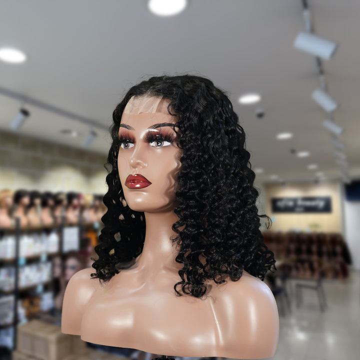 Christy V Natural Black Remy Hair 2x6 Lace Closure Deep Wave Bob Human Hair Wig