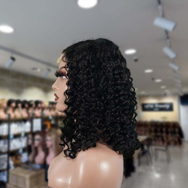 Christy V Natural Black Remy Hair 2x6 Lace Closure Deep Wave Bob Human Hair Wig