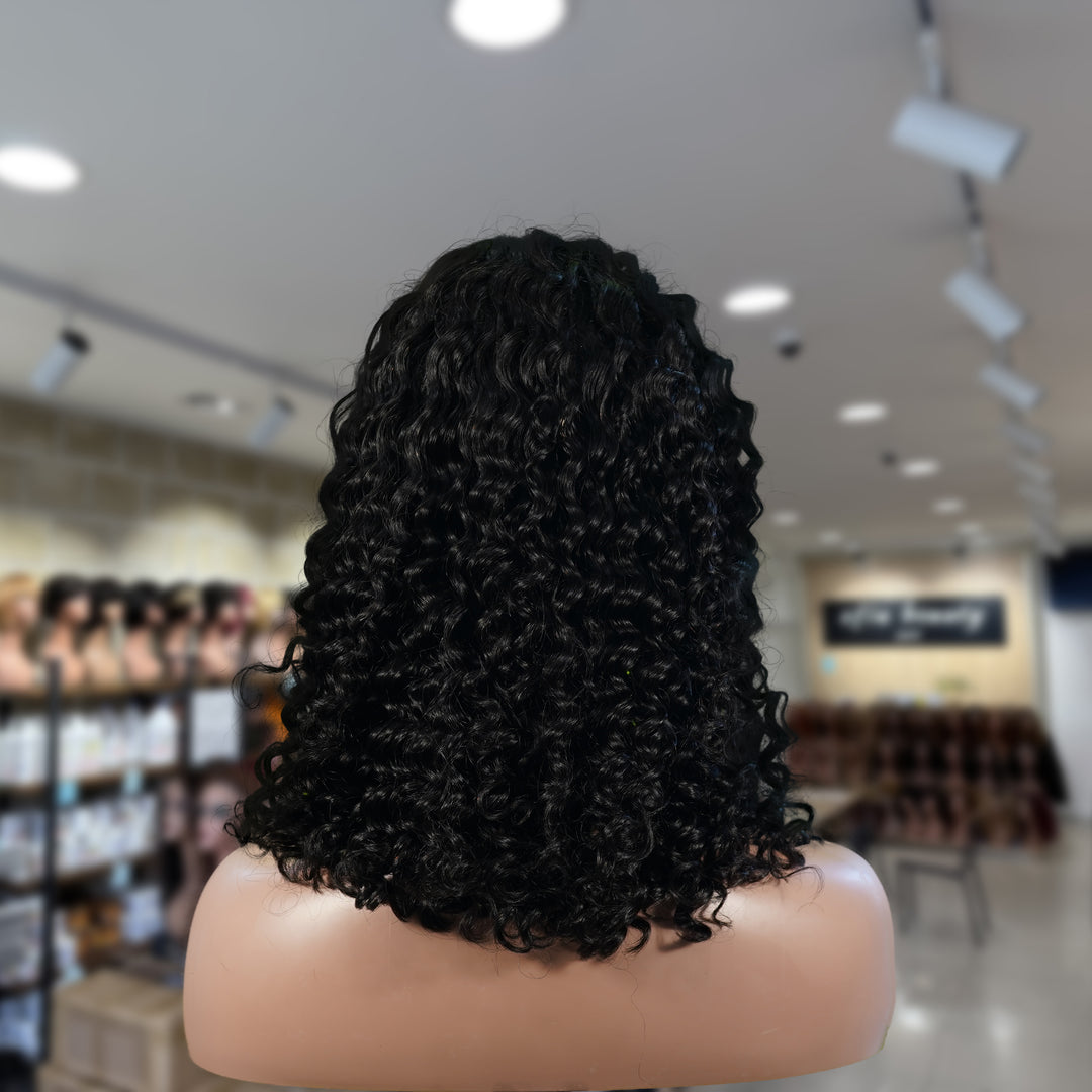Christy V Natural Black Remy Hair 2x6 Lace Closure Deep Wave Bob Human Hair Wig