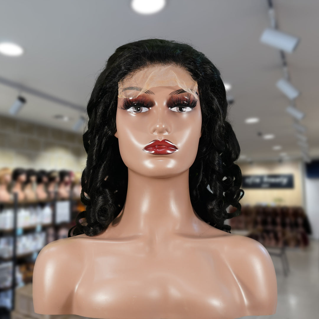 Christy V Natural Black Remy Hair 5x5 Lace Closure Bouncy Curls Human Hair Wig