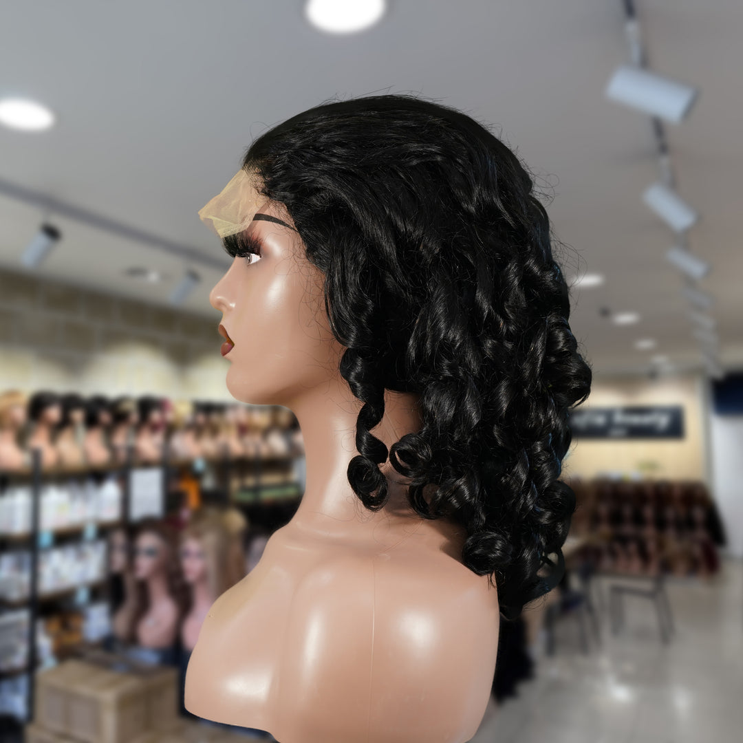 Christy V Natural Black Remy Hair 5x5 Lace Closure Bouncy Curls Human Hair Wig