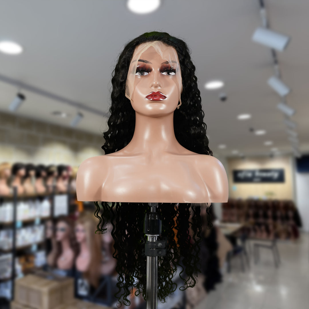 Christy V 13x4 Deep Wave Lace Front Wig Natural Black Remy Hair