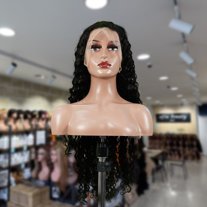Christy V 13x4 Deep Wave Lace Front Wig Natural Black Remy Hair