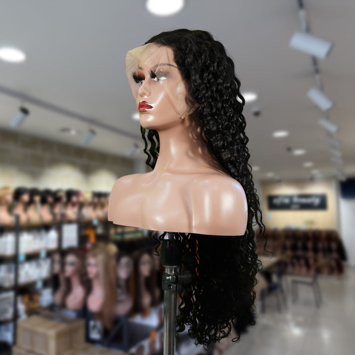 Christy V 13x4 Deep Wave Lace Front Wig Natural Black Remy Hair