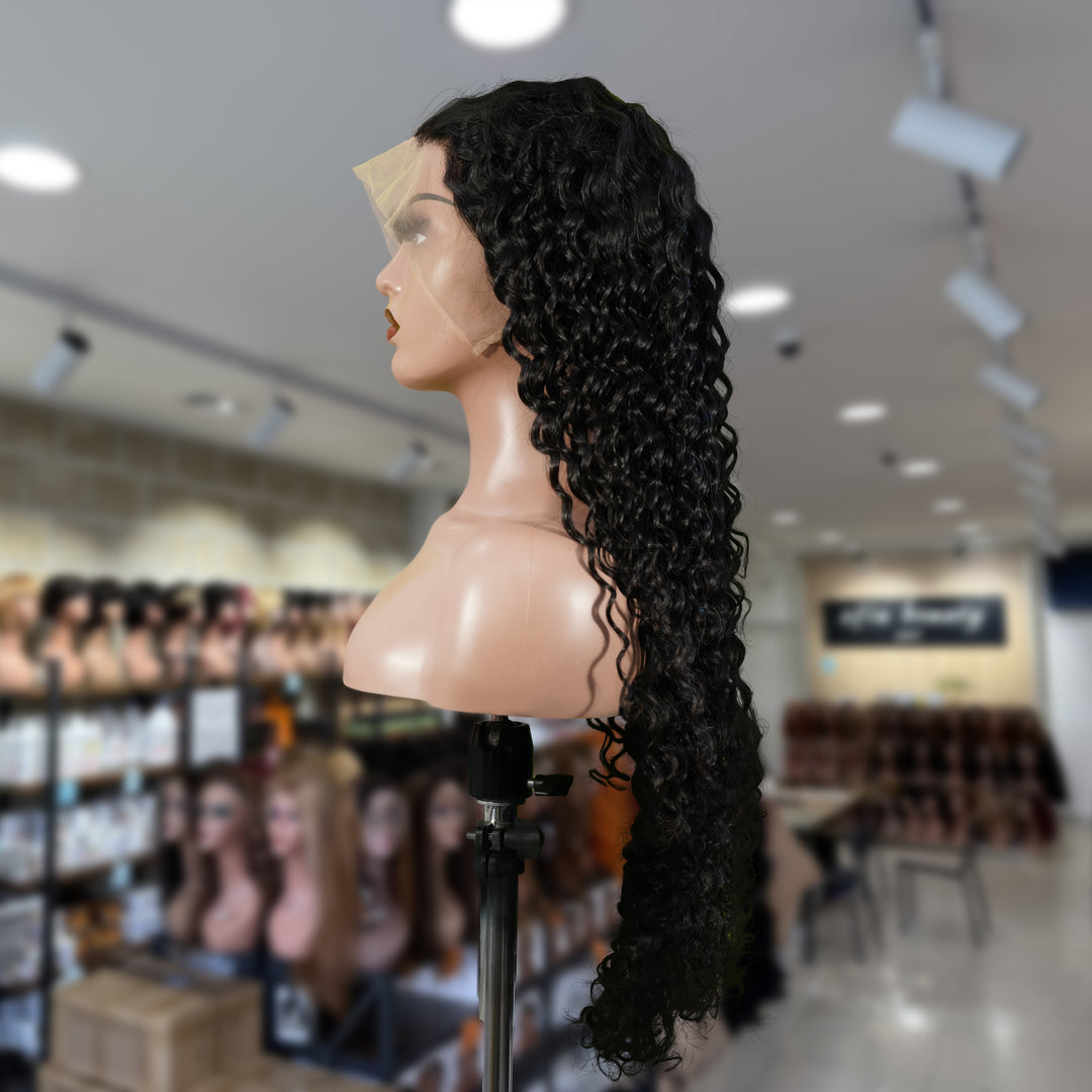 Christy V 13x4 Deep Wave Lace Front Wig Natural Black Remy Hair