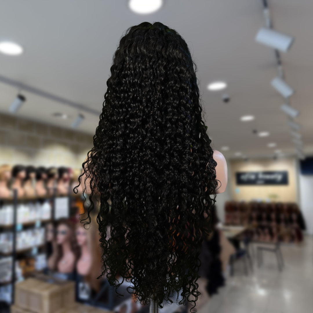 Christy V 13x4 Deep Wave Lace Front Wig Natural Black Remy Hair