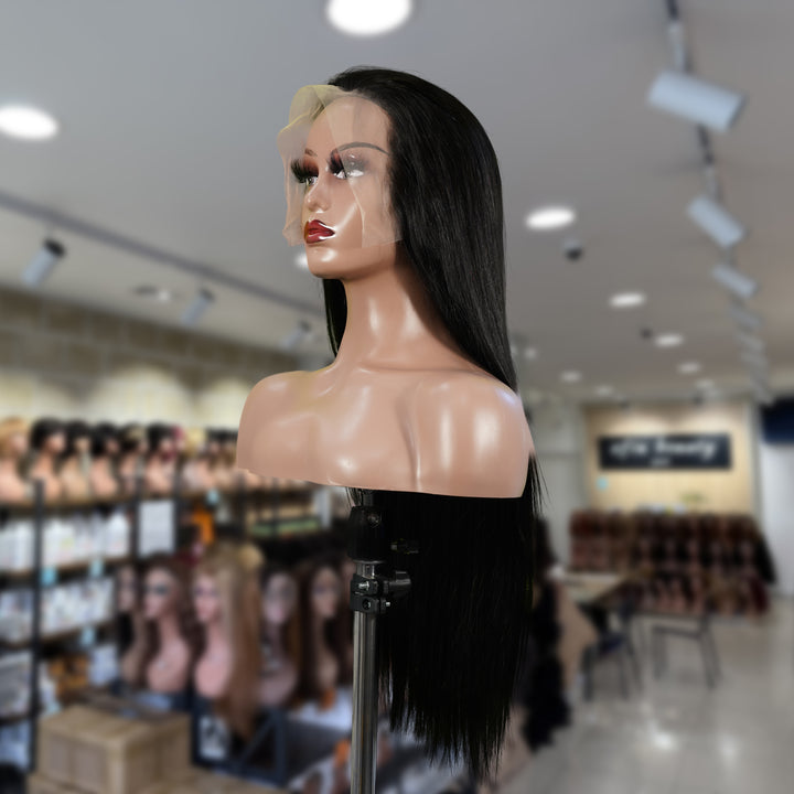 Christy V 13x6 Double Drams Straight Lace Front Wig Black Remy Hair