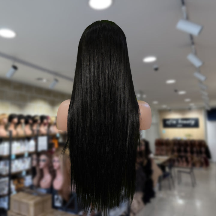Christy V 13x6 Double Drams Straight Lace Front Wig Black Remy Hair