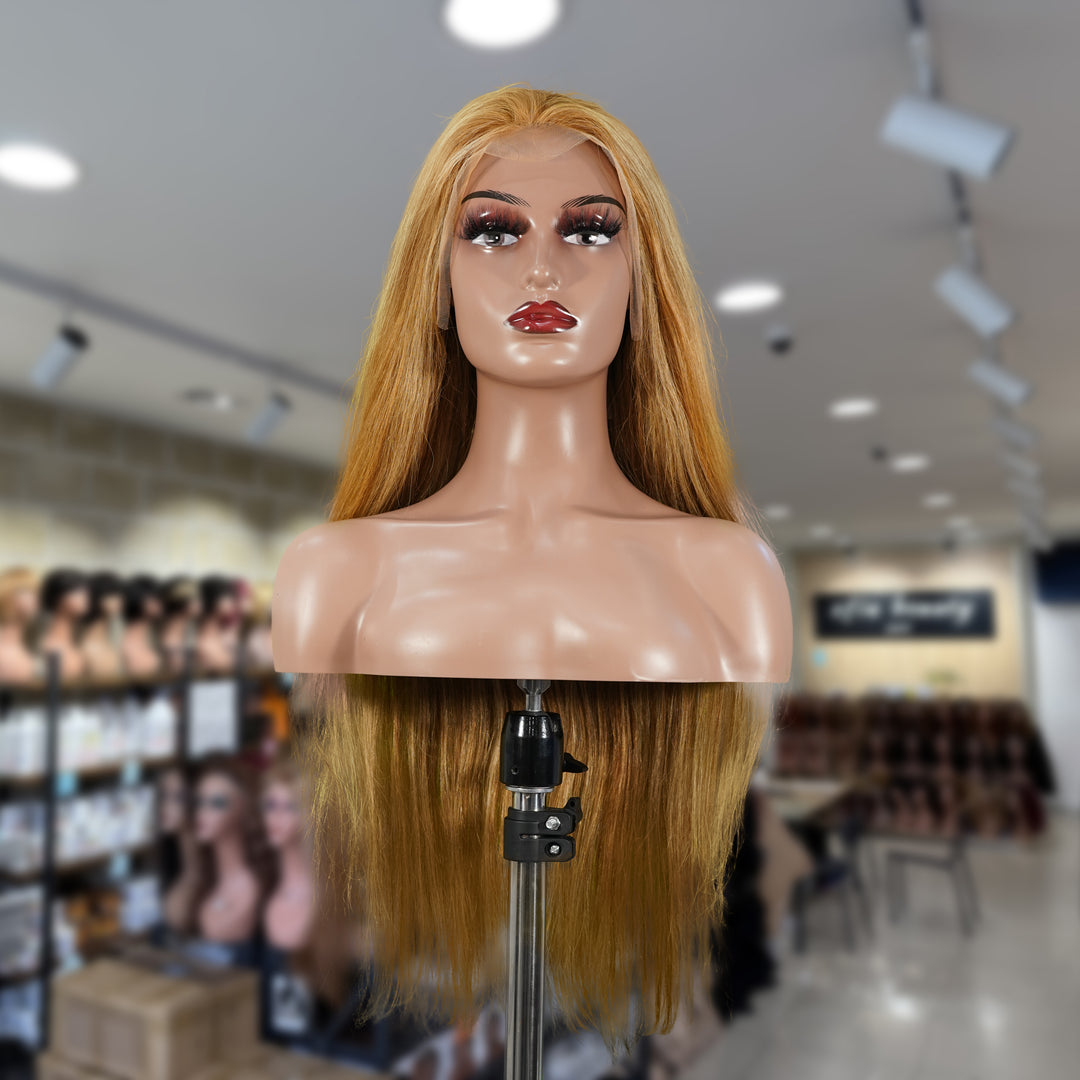 Christy V 13x4 Straight Lace Front Wig 8&27 Honey Blonde Highlight 26 Inch Remy Hair