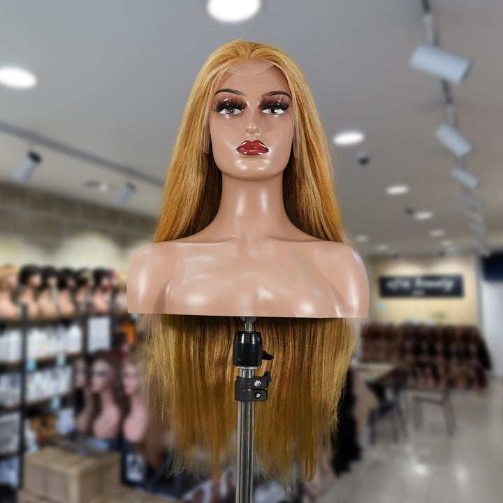 Christy V 13x4 Straight Lace Front Wig 8&27 Honey Blonde Highlight 26 Inch Remy Hair