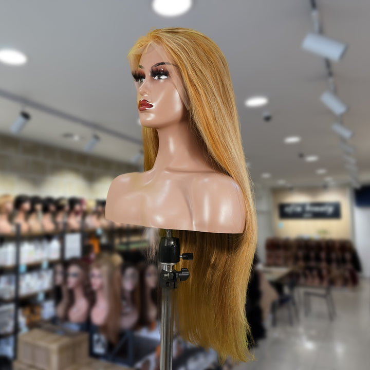 Christy V 13x4 Straight Lace Front Wig 8&27 Honey Blonde Highlight 26 Inch Remy Hair